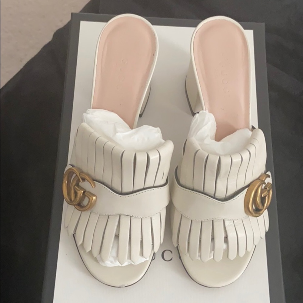 Gucci leather mid heel slide